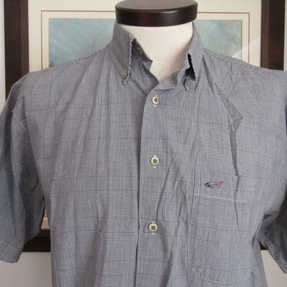 Greg Norman Collection Shirt Men's Sz L Short Sleeve Gray Plaid Button Front EUC - Picture 2 of 10